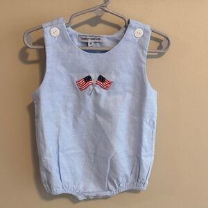 Sweet Dreams Light Blue Romper with Flag Embroidery size 9 months
